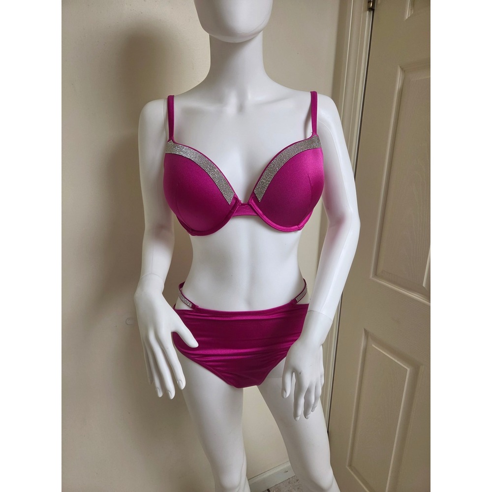 Victoria's Secret Shine Strap Push Up bikini 34DD and High Waist Cheeky Panty M